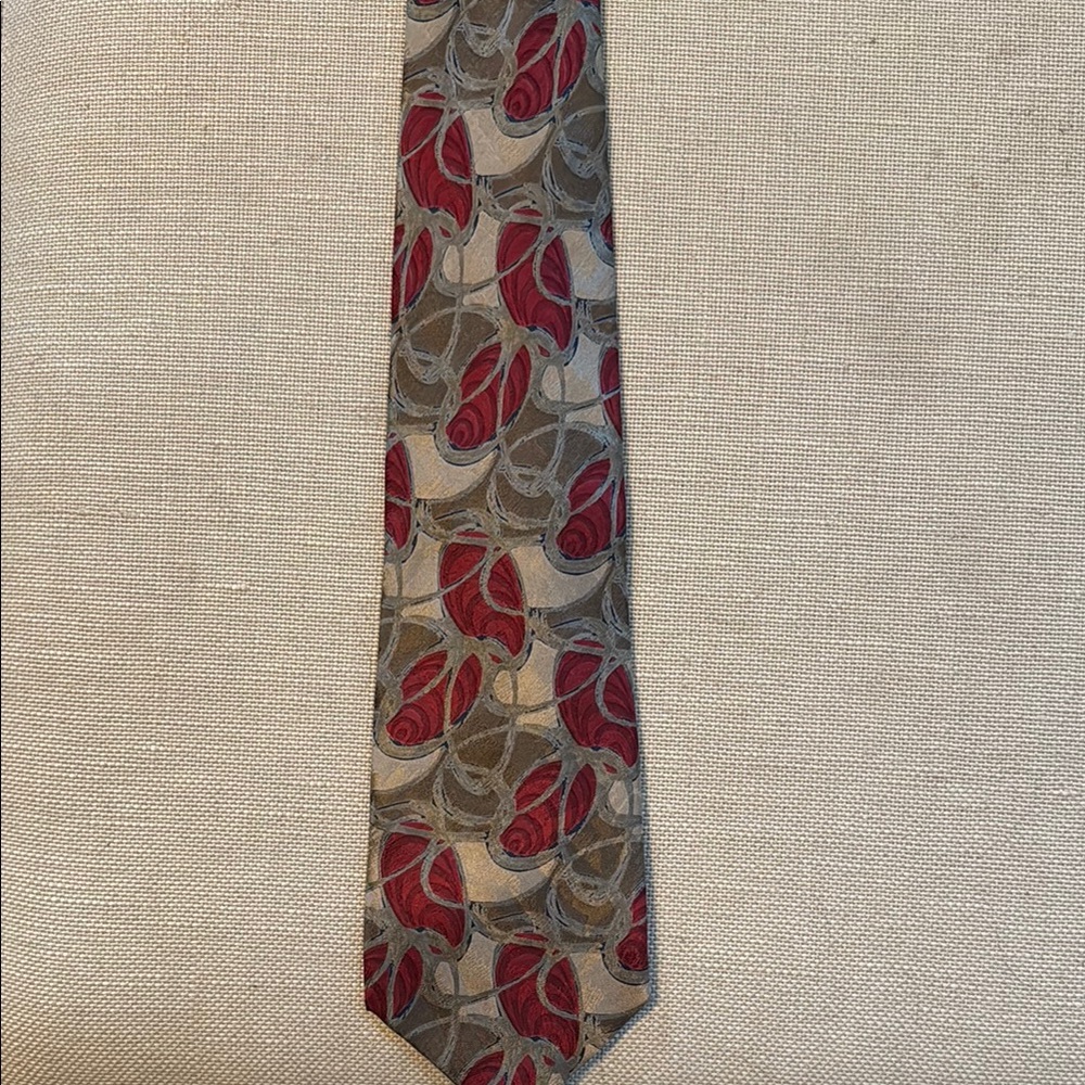 Red and Gray Floral Silk Tie